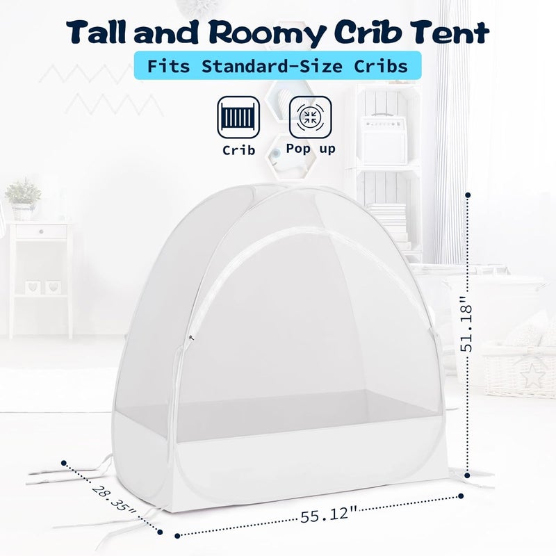 Akiky Large Pop Up Mosquito Net Crib Tent to Keep Baby from Climbing Out Baby Girl Netting Cover Canopy for Naps at Home&Traveling(White) - Image 4